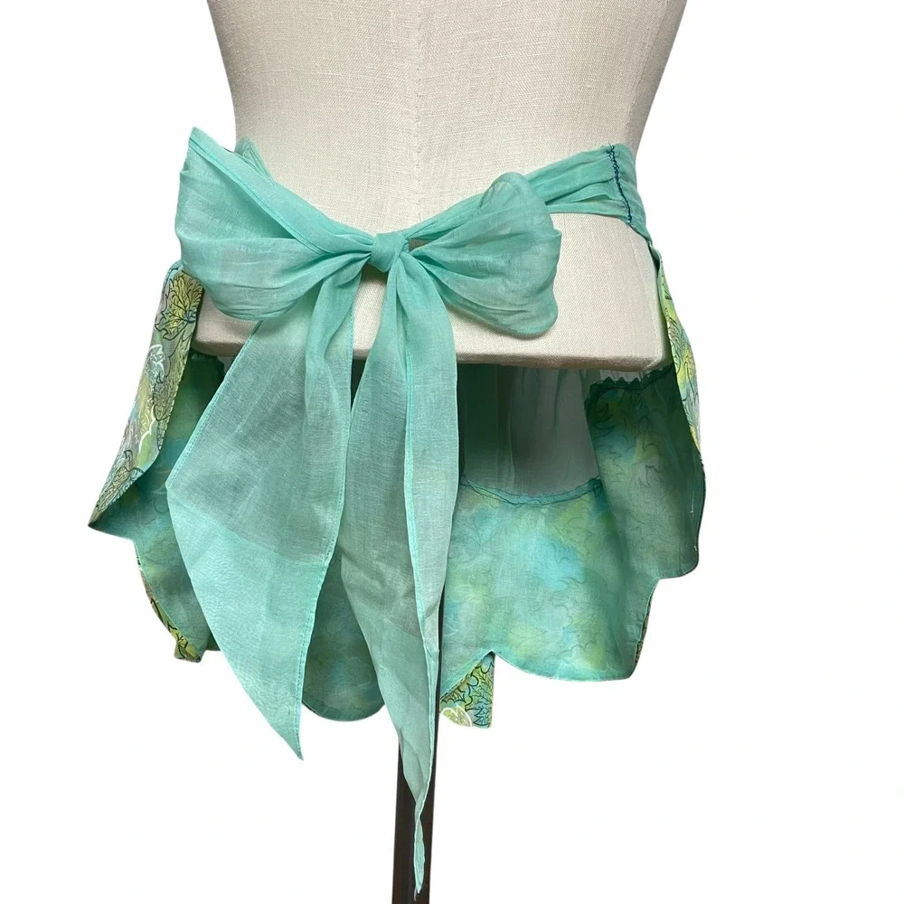Vintage Half Apron Hostess Scalloped Hem Women Leaf Sheer Retro 1950s Tie Bow‎